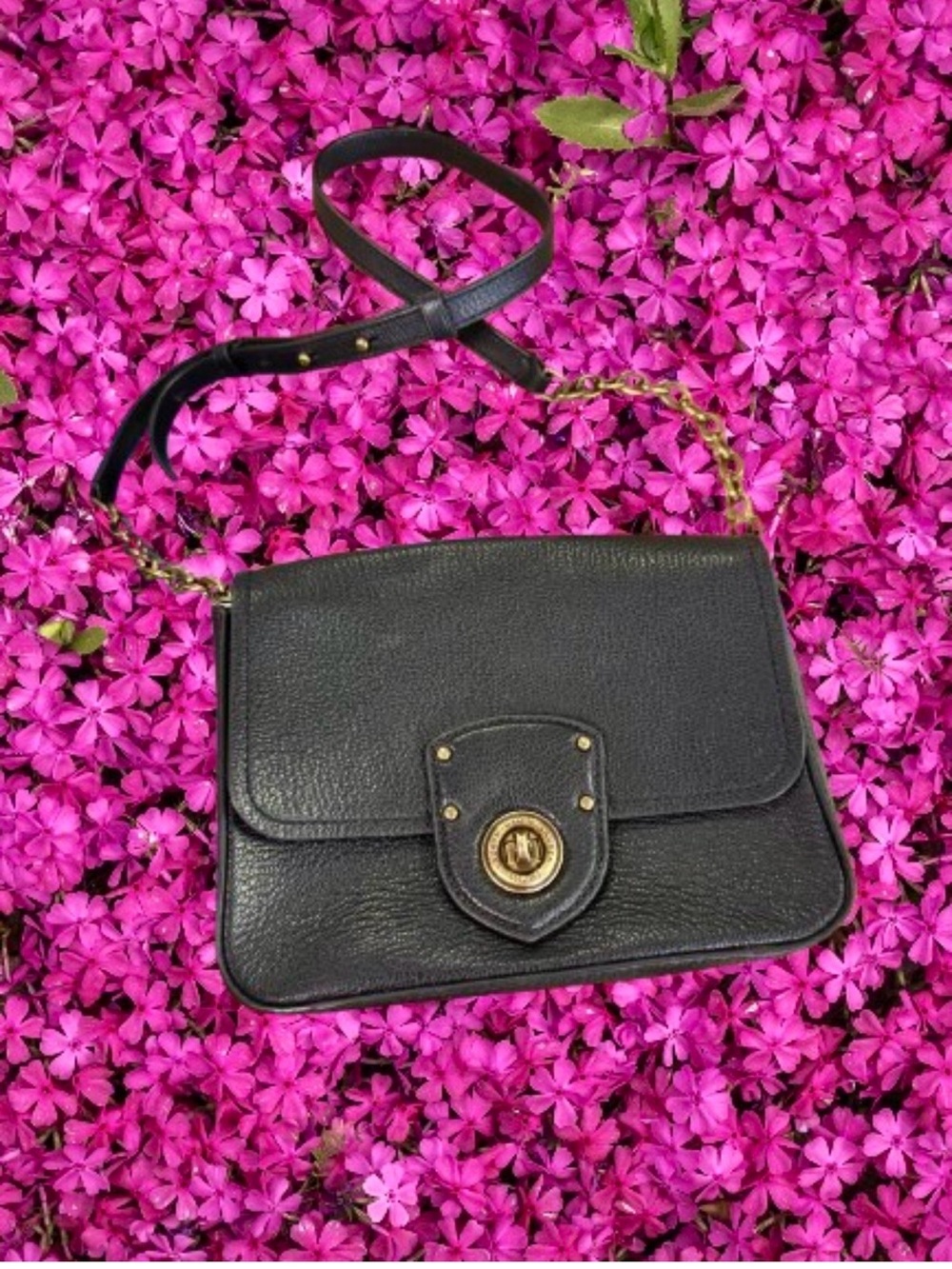Ralph Lauren Black Leather Crossbody Shoulder Bag with Turn-Lock